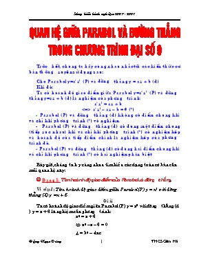 Chuyên đề Quan hệ giữa parabol và đường thẳng trong chương trình Đại số 9